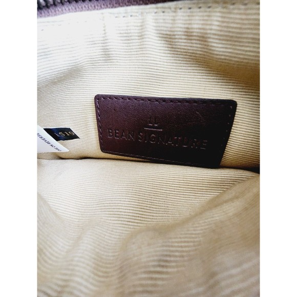 L.L. Bean Leather Wristlet Wallet Clutch Brown Green Zipper Pockets 8x5 in. EUC - Picture 3 of 7